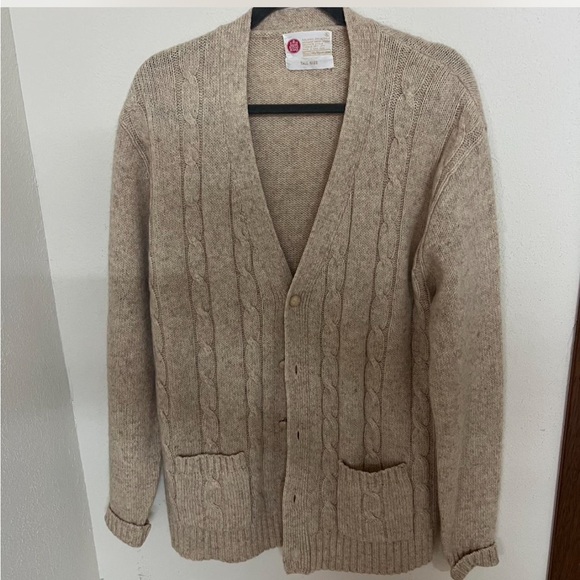 Vintage Sears Beige Cable Knit Cardigan Sweater - Picture 1 of 7